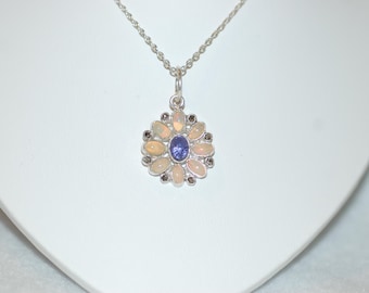 Tanzanite Opal and Diamond Daisy Necklace