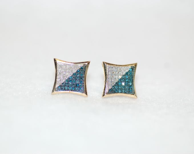 Featured listing image: Blue and White Diamond Geometric Yellow Gold Earrings