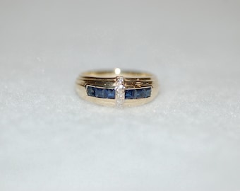 Art Deco Sapphire and Diamonds 14K Yellow Gold Band Ring