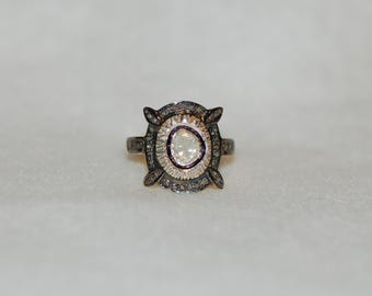 Rose Cut Diamond Shield Antique Style Ring