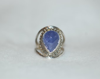 Tear Drop Cabochon Tanzanite Sterling Silver Ring