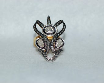 Dragon Head Rose Cut Diamond Scroll Sterling Silver Ring