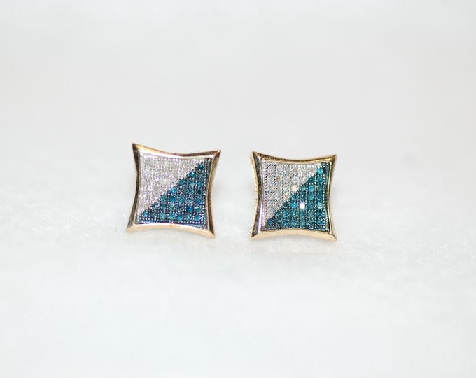 Featured listing image: Blue and White Diamond Geometric Yellow Gold Earrings