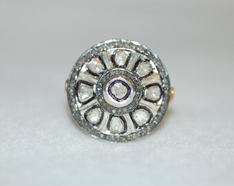 Antique Style Rose Cut Diamond Starburst Silver Ring