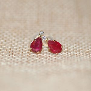 Ruby Teardrop Stud Gold Earrings