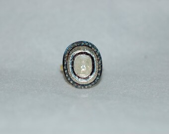 Diamond Oval Cobblestone Silver Ring