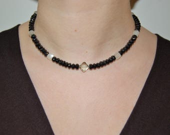 Moonstone, Black Spinel Light and Dark Bead Necklace