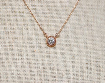 Rosette Diamond Solitaire Pink Gold Necklace