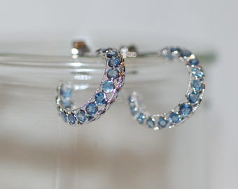 Blue Sapphire Sterling Silver Hoop Earrings