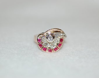 Art Deco Ruby and Diamond Fan Ring