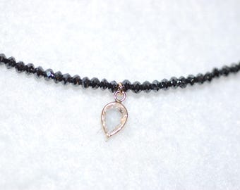 Natural Black Diamond Beads 10K Yellow Gold Necklace