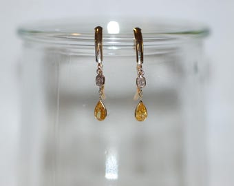 Pink and Yellow Diamonds Mix Cut Drop Earrings
