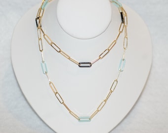 10K Yellow Gold and Resin Geometric Link Necklace
