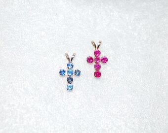 Gemstone Cross Pendant, 10K Yellow Gold, Ruby, Sapphire, Topaz, or Peridot