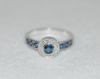 Antique Inspired Sapphire and Diamond Halo Gold Ring