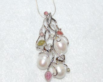 Pearls and Gems Freeform Leaf Necklace
