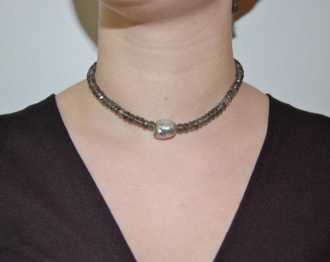 Featured listing image: Baroque Tahitian Pearl and Rutilated Quartz Choaker