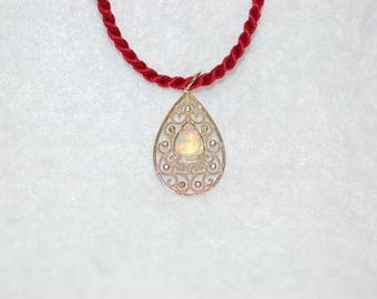 Opal Filigree 14K Yellow Gold Pendant Necklace