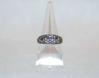 Fancy Sapphire Pave Gold Plated Silver Ring