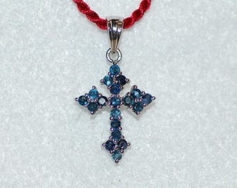 Antique Style Sapphire Sterling Silver Cross Pendant Necklace