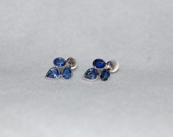 Ceylon Sapphire and Diamond Flower Petal Gold Stud Earrings