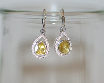 Mellow Yello Rose Cut Diamond Filigree Dangle Silver Earrings