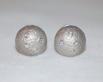 Large Textured Globe Diamond 14K Gold Stud Earrings