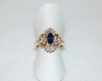 Marquis Sapphire and Diamond Double Crown Ring