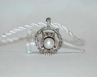 Pearl Owl Wisdom Silver Pendant Necklace