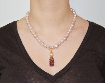 Pink Pearls and Tourmaline Tassel Necklace