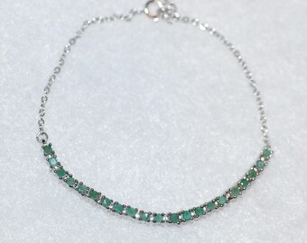 Emerald Bar Sterling Silver Adjustable Bracelet