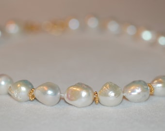 Baroque White Pearls and Bali Beads Necklace