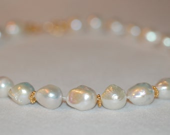 Baroque White Pearls and Bali Beads Necklace