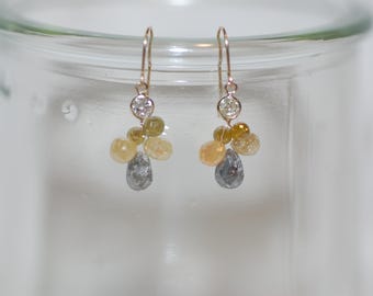 Fancy Diamond Briolette Hanging Gray Drop Earrings 10K Yellow Gold