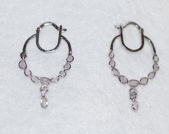 Rose Cut Diamonds Silver Hoop Earrings