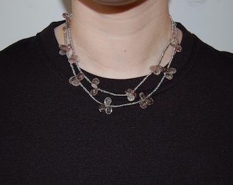 Moss Amethyst Briolette and Seed Pearl Petal Inspired Necklace