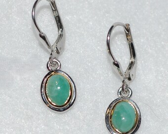 Emerald Cabochon Dangle Silver Earrings