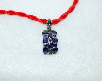 Sapphire Checkerboard Sterling Silver Necklace