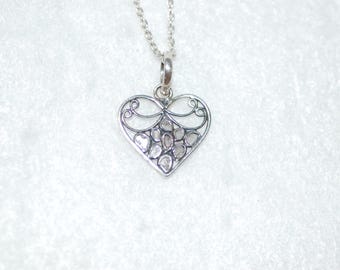 Diamond Heart Silver Pendant