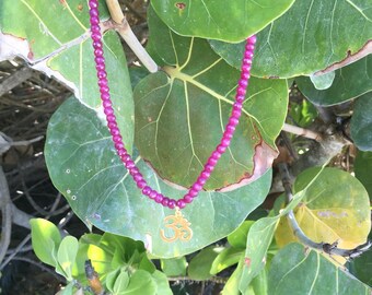 Ruby Bead Ohm Necklace Meditation Jewelry