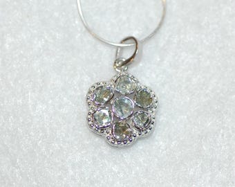 Rose Cut Diamond Flower Silver Necklace