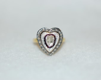Antique Style Rose Cut Diamond Heart Romantic Sterling Silver Ring