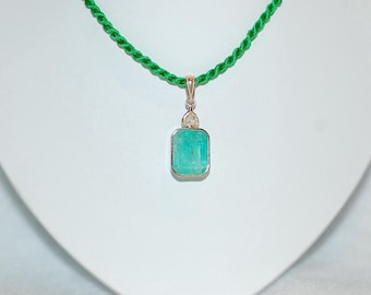 Green Emerald Cut and Diamond Accent Pendant Necklace