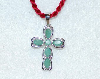 Emerald Heart Sterling Silver Cross Necklace