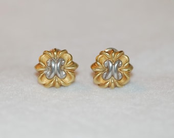 White and Yellow 18K Gold Boy Scout Stud Earrings