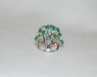 Emerald Tree of Life Sterling Silver Ring