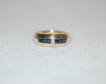 Art Deco Sapphire and Diamonds 14K Yellow Gold Band Ring