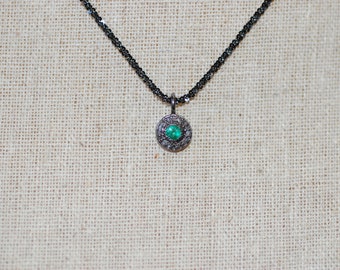 Emerald and Diamond Disk Necklace