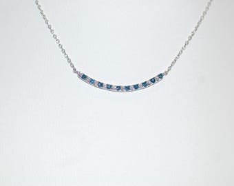 White and Fancy Teal Diamonds Bar Necklace 14K White Gold