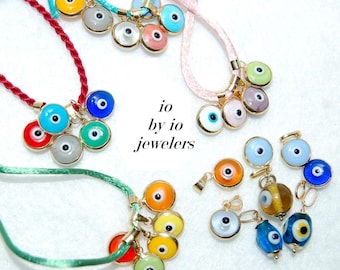 Handmade Evil Eye Glass and 14K Yellow Gold Charm Necklace